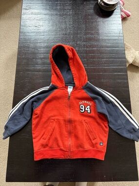 Old Navy Red & Navy Hooded Zip Sweatshirt with 94 Patch- vintage baby